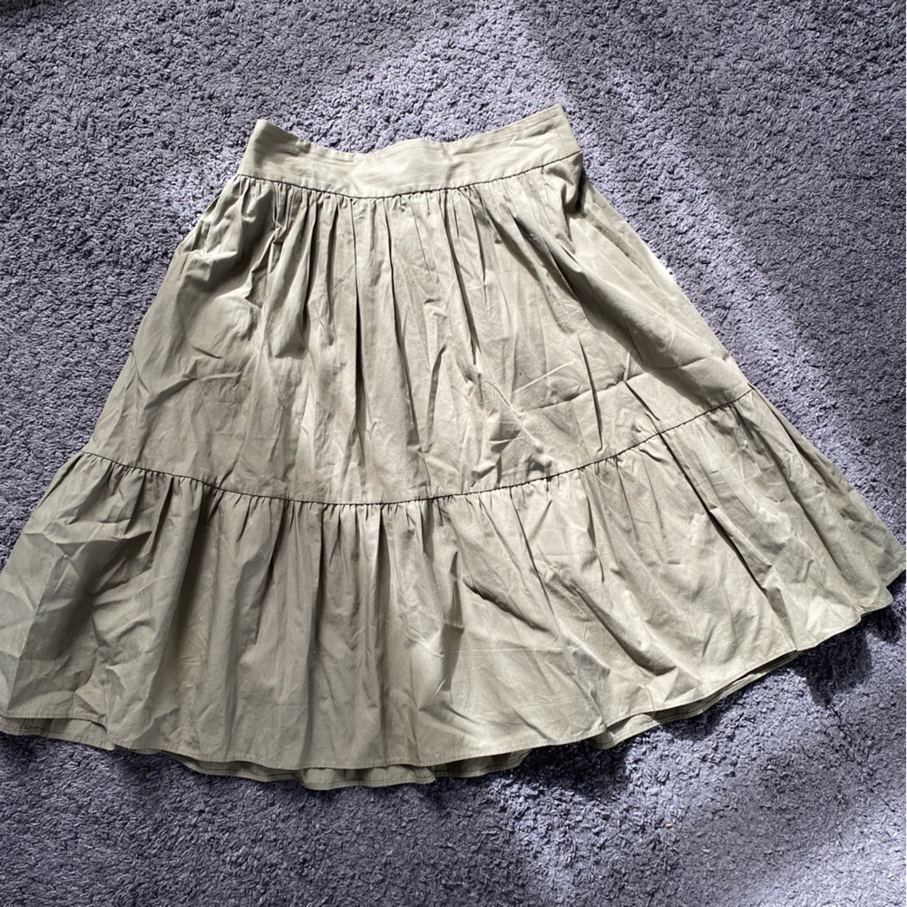 ZARA army green prairie tiered cotton skirt L with pockets!